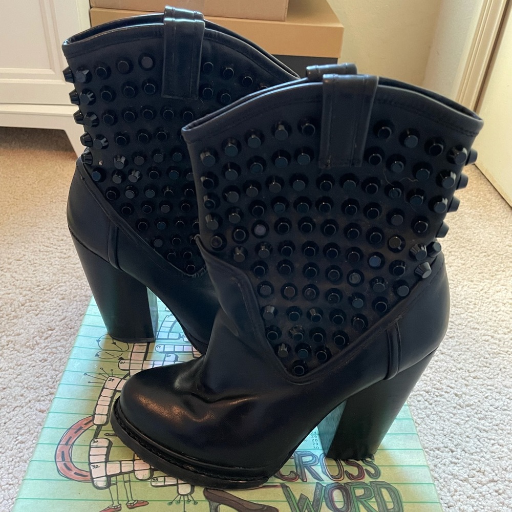 Jeffrey Campbell Edgy Studded Black Leather Booties Heels